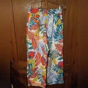 C&C California Womens Linen Wide Leg Pants Beachy Tropical Print Size Small